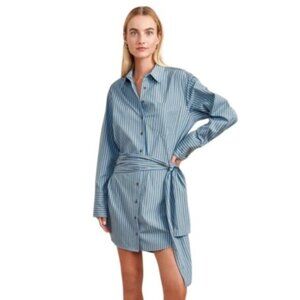 NWT La Ligne Carine Olive & Blue Stripe Long Sleeve Mini Dress